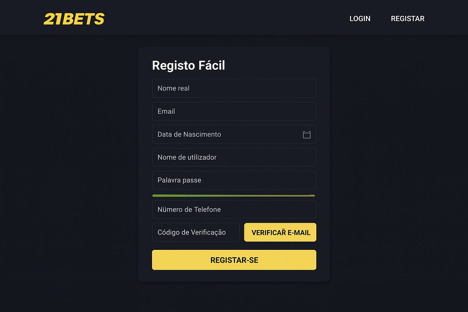 Não Perca tempo, o rRgistro na site 21BETS